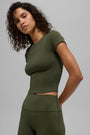 ALO Softsculpt Precision Short Sleeve Top - Green Olive