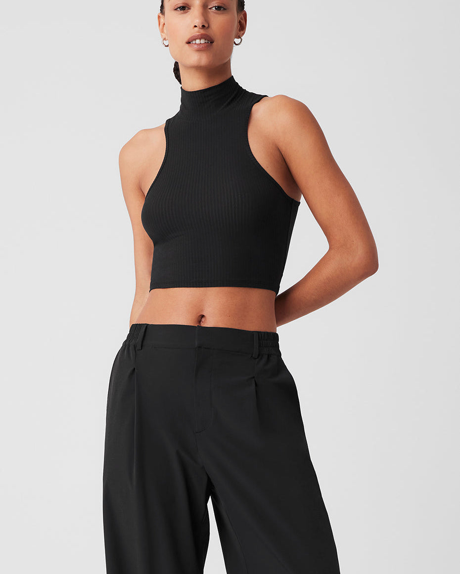 Ribbed Sea Coast Cropped Turtleneck Tank - Black