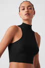 Ribbed Sea Coast Cropped Turtleneck Tank - Black
