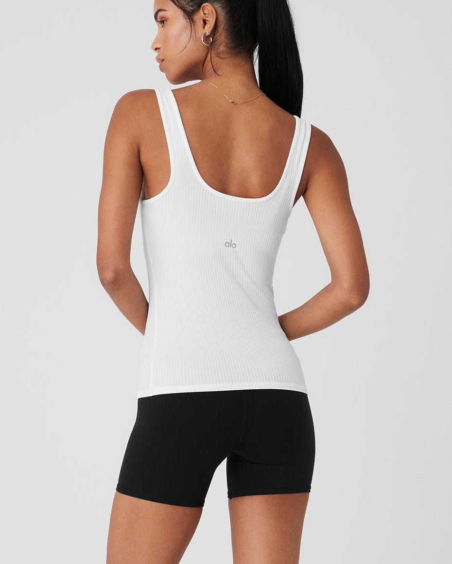 Ribbed Sea Coast Scoop Neck Tank - White