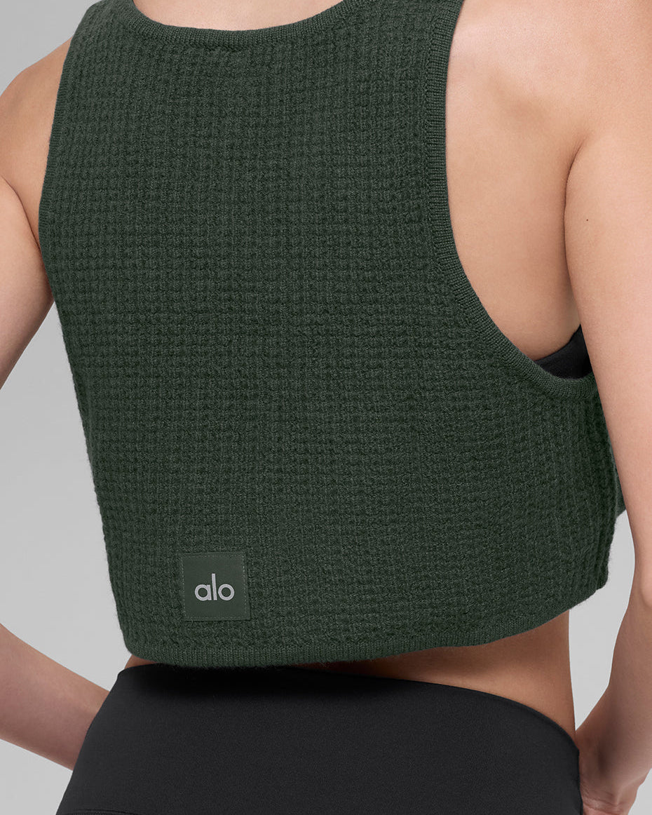 Cashmere Plush Waffle Cropped Tank - Dark Cactus