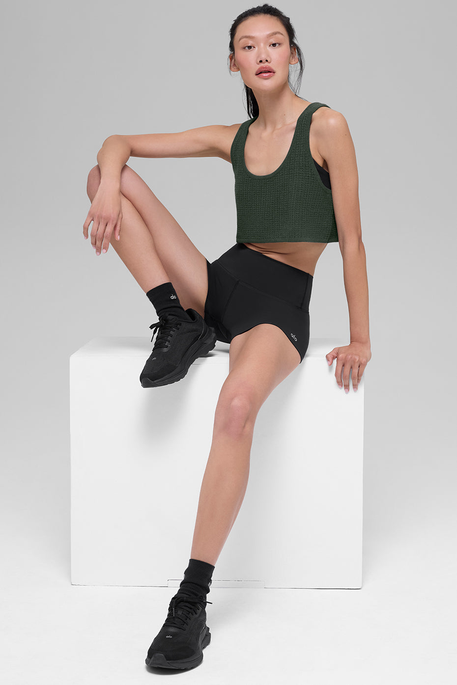 Cashmere Plush Waffle Cropped Tank - Dark Cactus