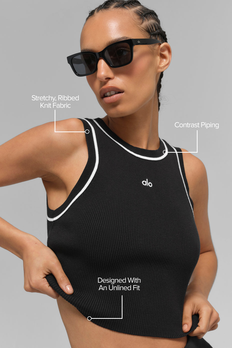 Ribbed Sweater Knit Highline Cropped Tank - Black/White