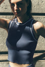 Ribbed Sweater Knit Highline Cropped Tank - Bluestone/White