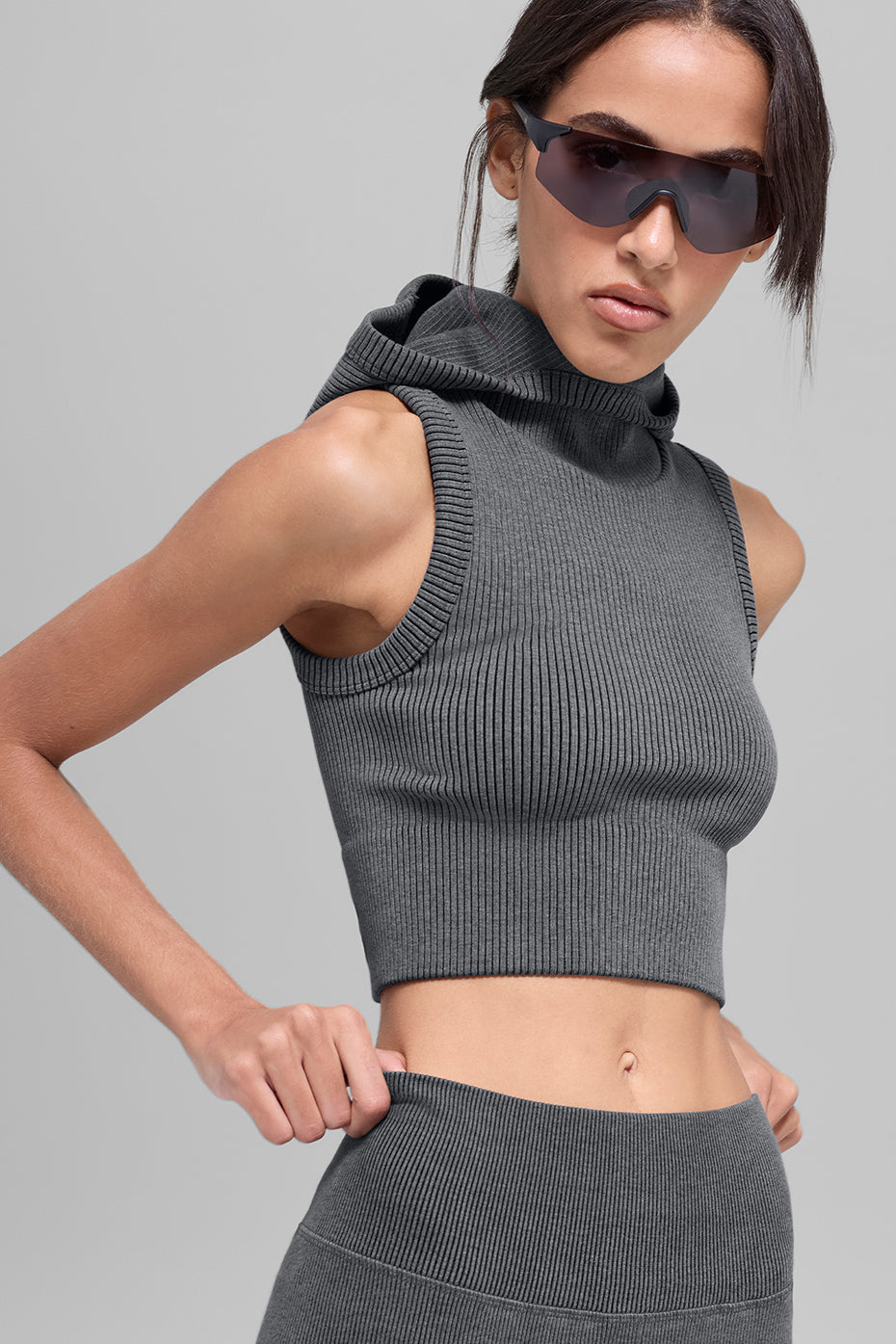Seamless Two Tone Rib Hooded Vest - Dark Misty Grey Heather