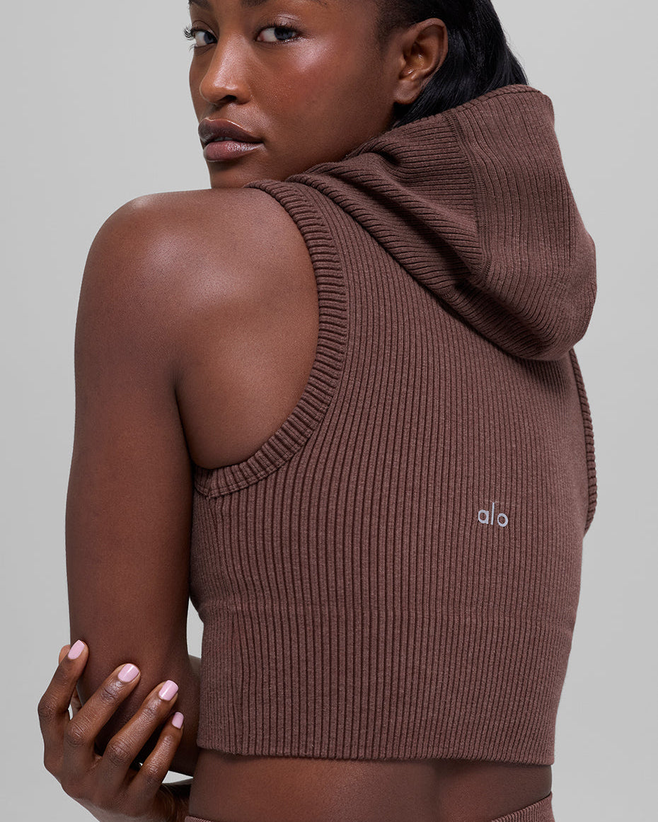 Seamless Two Tone Rib Hooded Vest - Brownstone Heather