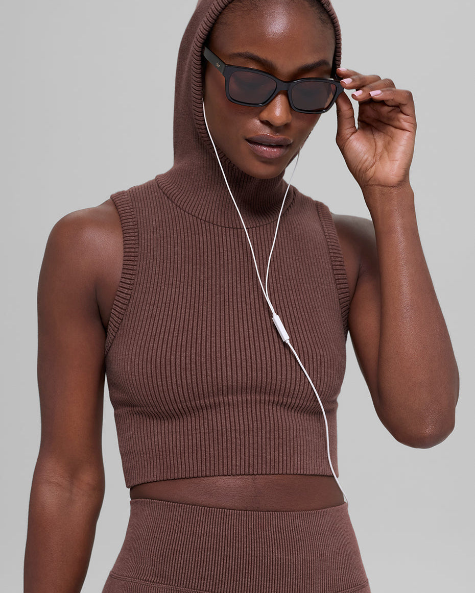 Seamless Two Tone Rib Hooded Vest - Brownstone Heather