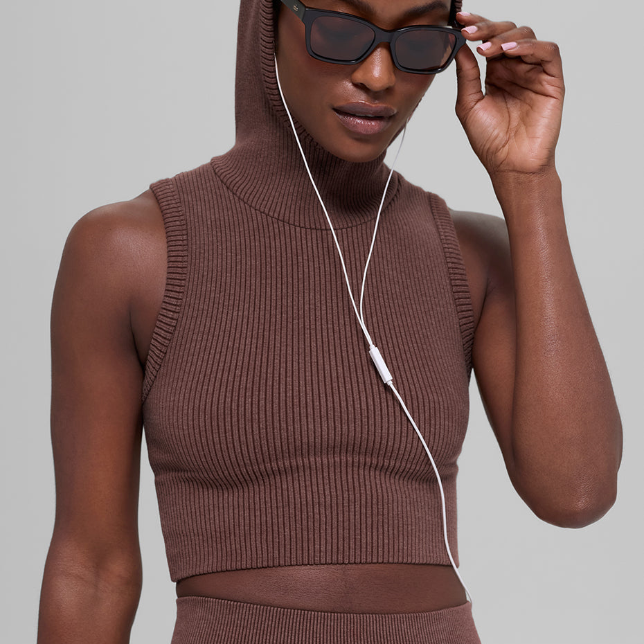 Seamless Two Tone Rib Hooded Vest - Brownstone Heather