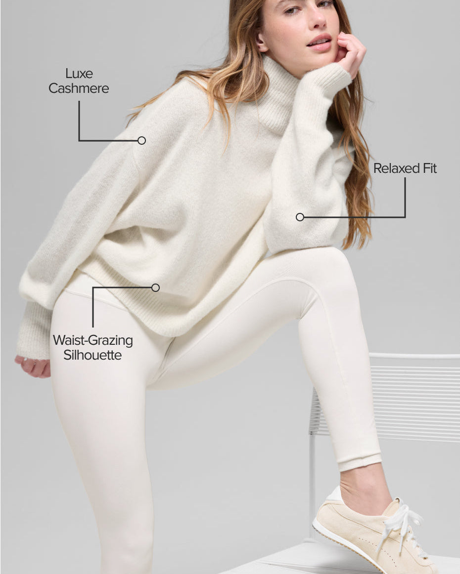 Wool Cashmere Cropped New Class Turtleneck Sweater - Ivory