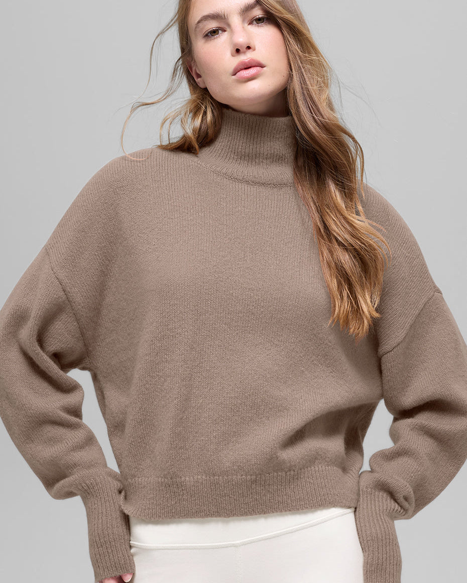 Wool Cashmere Cropped New Class Turtleneck Sweater - Chai Latte