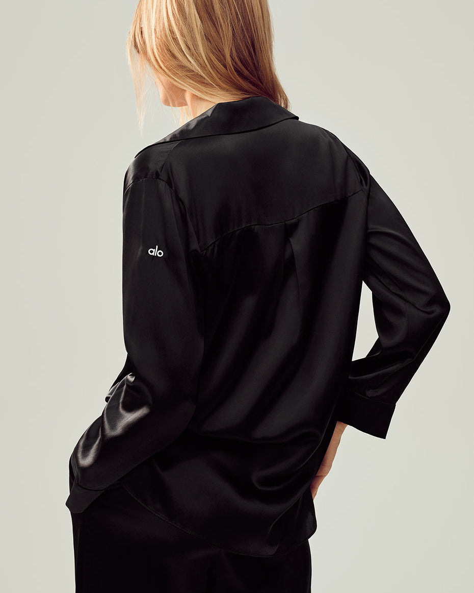 Silk Luminous Button Up - Black