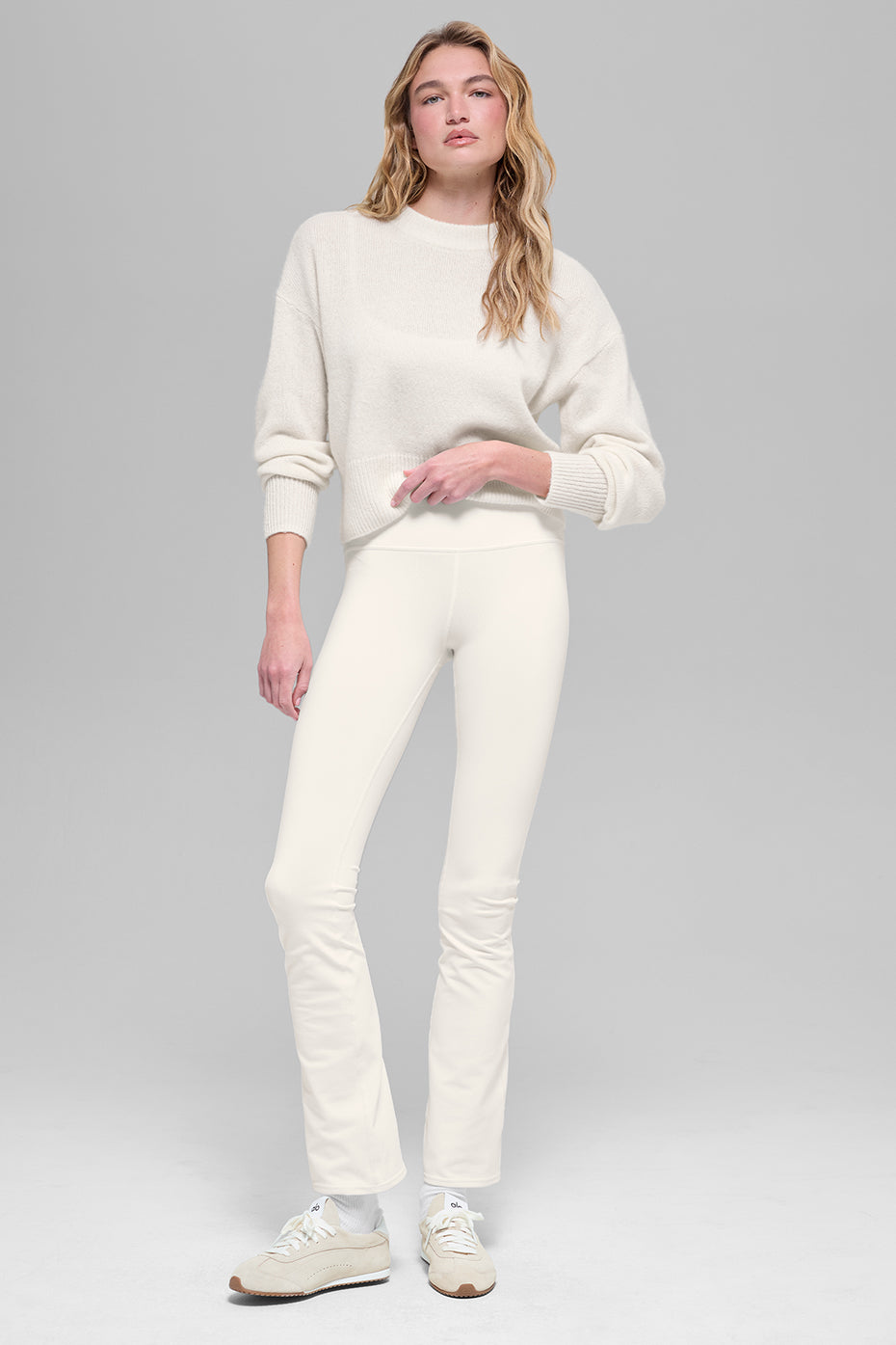Wool Cashmere Cropped New Class Crewneck Sweater - Ivory