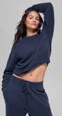 Wool Cashmere Cropped New Class Crewneck Sweater - Navy