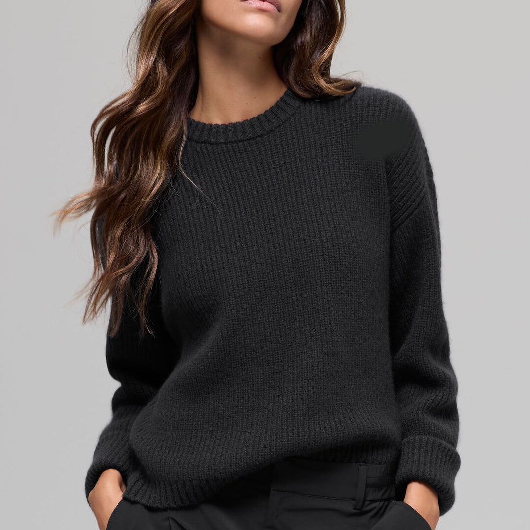 Wool Cashmere Ribbed Noble Crewneck Sweater - Black