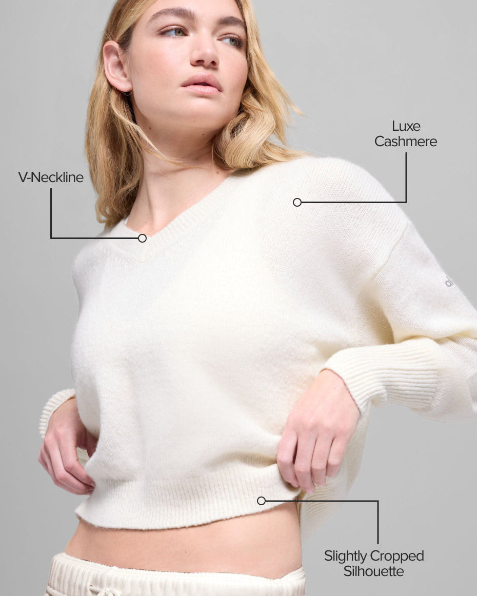 Wool Cashmere Cropped New Class V-Neck Sweater - Ivory