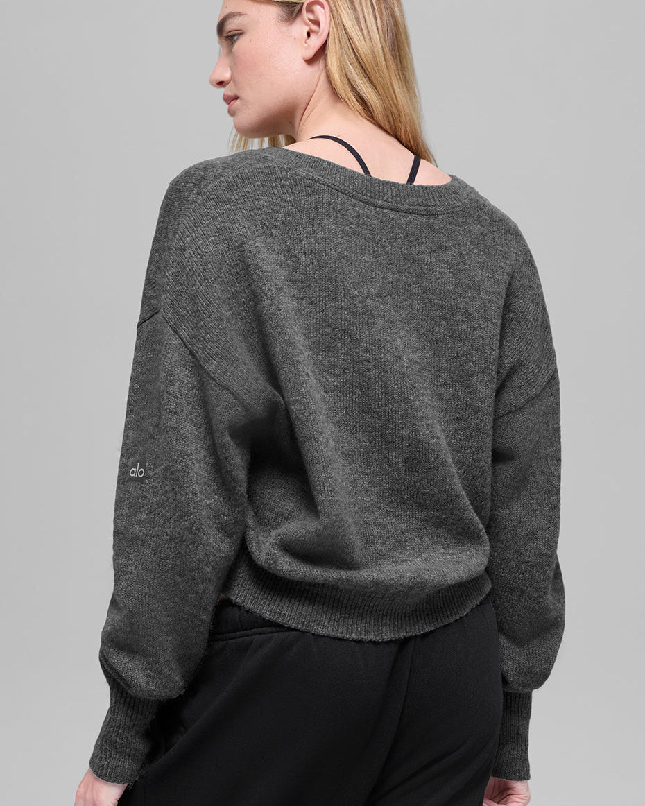 Wool Cashmere Cropped New Class V-Neck Sweater - Platinum Grey