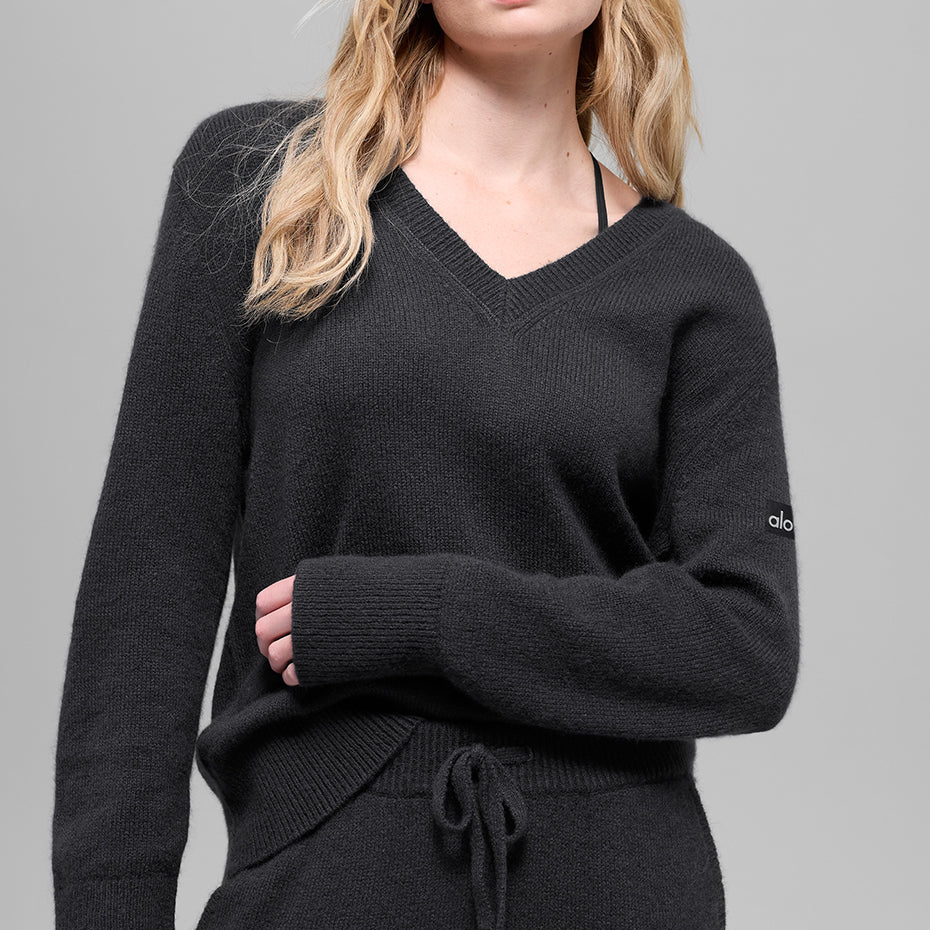 Wool Cashmere New Class Oversized V-Neck Sweater - Black