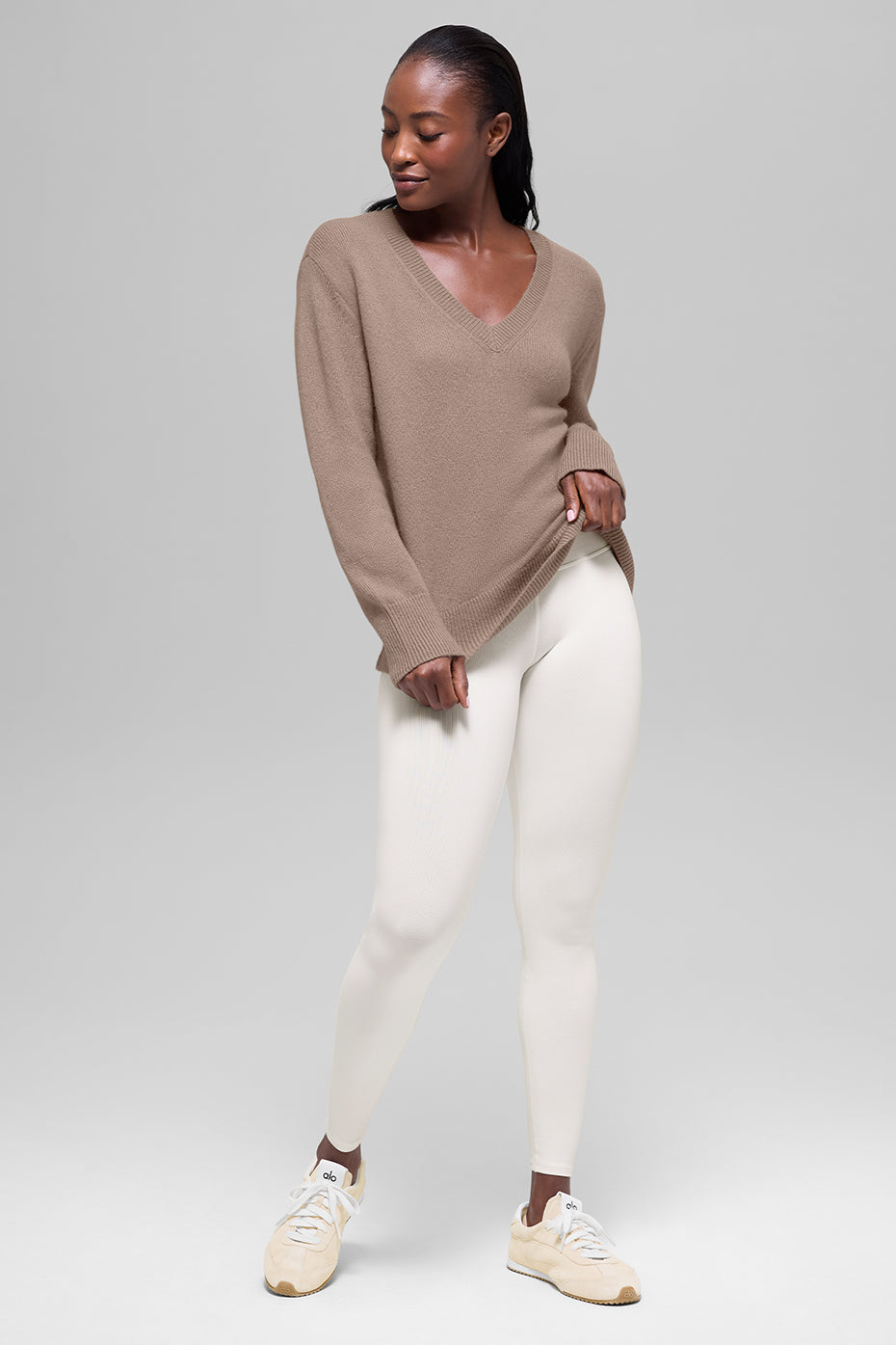 Wool Cashmere New Class Oversized V-Neck Sweater - Chai Latte