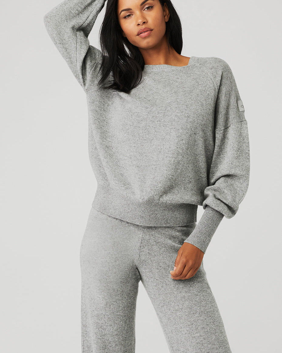 Cashmere Jet Set Crew - Dove Grey Heather