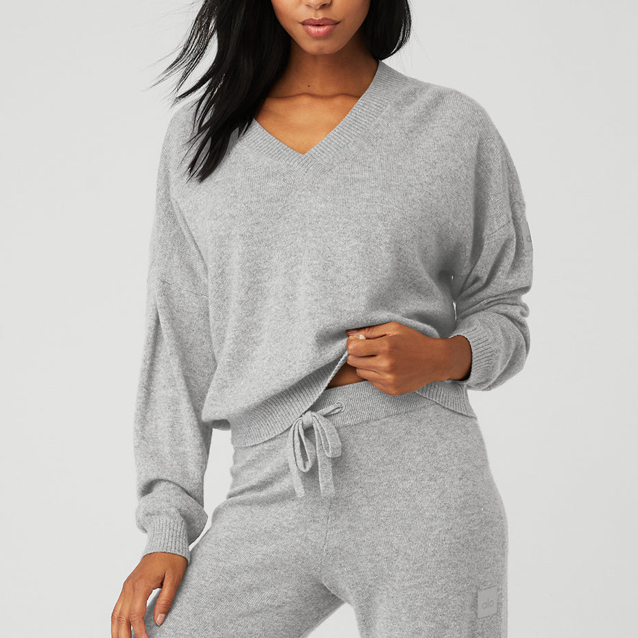 Cashmere Jet Set V-Neck Pullover - Dove Grey Heather