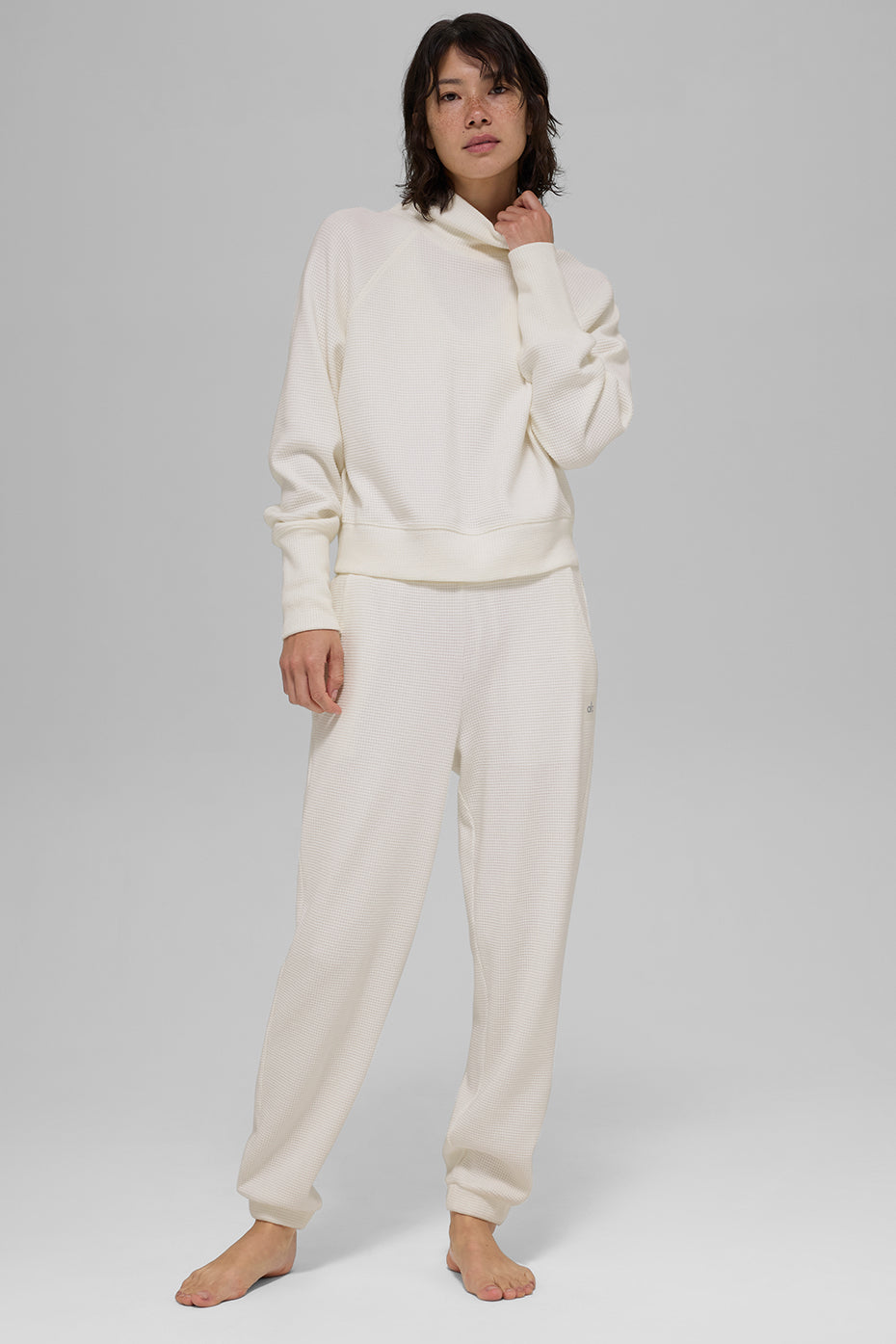 Waffle Weekend Escape Mock Neck Long Sleeve - Ivory