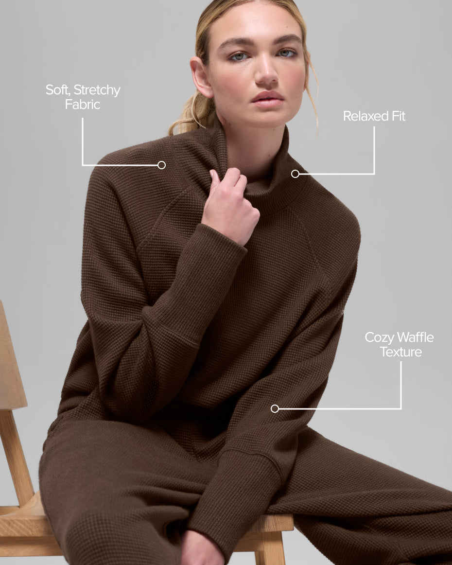 Waffle Weekend Escape Mock Neck Long Sleeve - Espresso