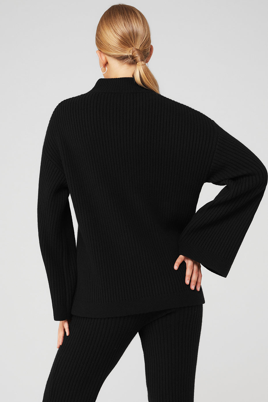 Cashmere Ribbed Winter Dream Mock Neck Coverup - Black