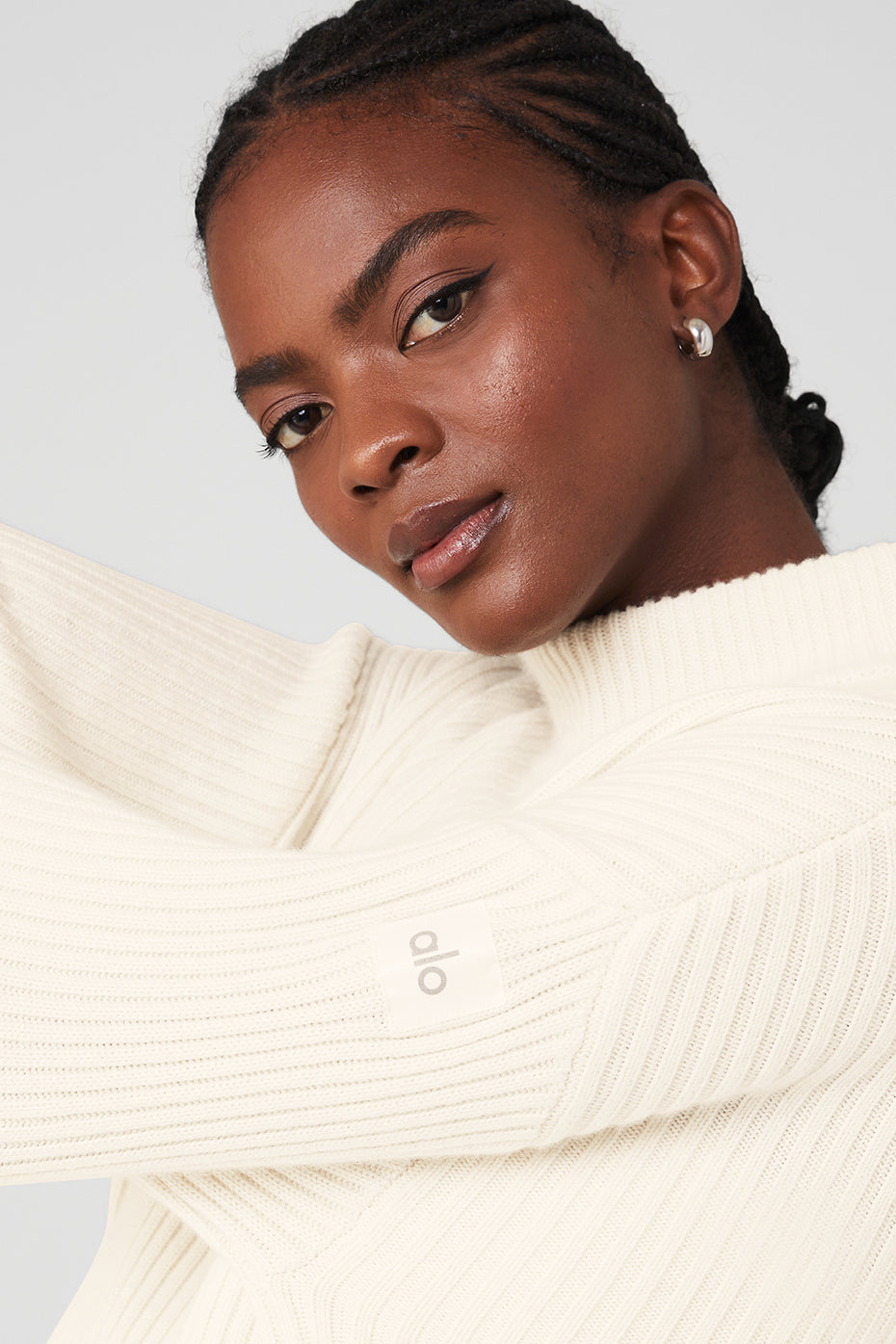 Cashmere Ribbed Winter Dream Mock Neck Coverup - Ivory