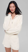 Cashmere Plush Waffle Full Zip Hoodie - Ivory