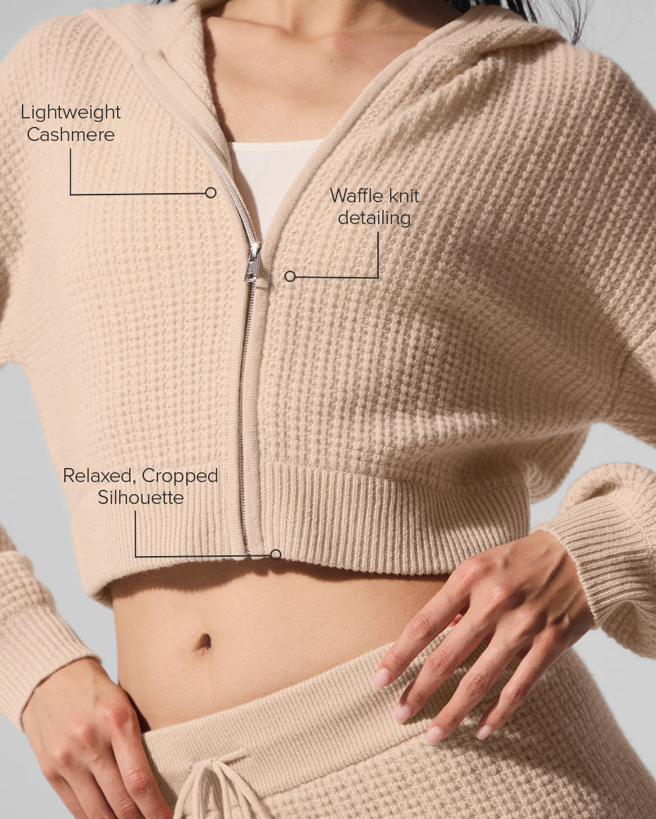 Cashmere Plush Waffle Full Zip Hoodie - Macadamia Blush