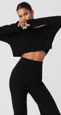 Cashmere Plush Waffle Cropped Long Sleeve - Black
