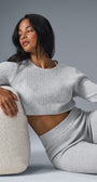Cashmere Plush Waffle Cropped Long Sleeve - Athletic Heather Grey