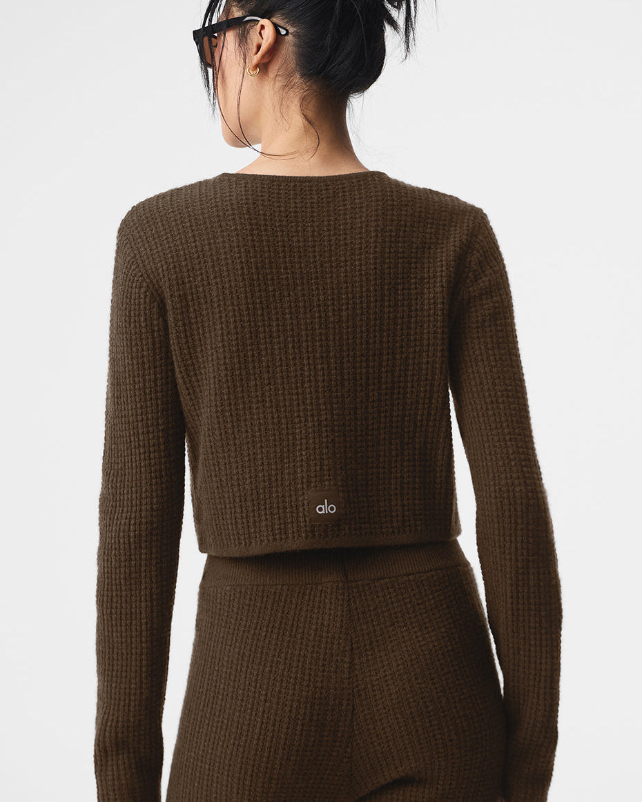 Cashmere Plush Waffle Cropped Long Sleeve - Espresso