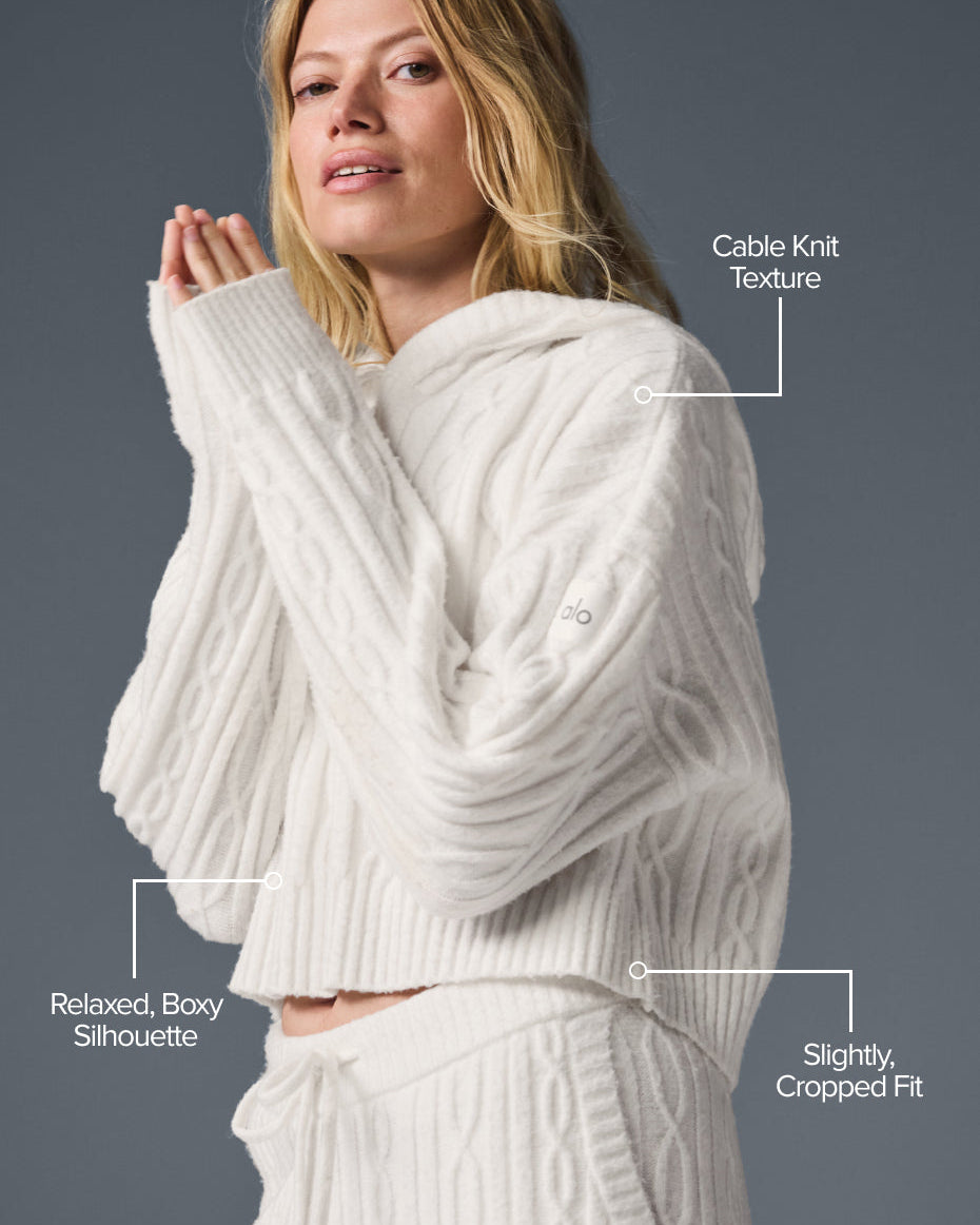 Cable Knit Winter Bliss Hoodie - Ivory