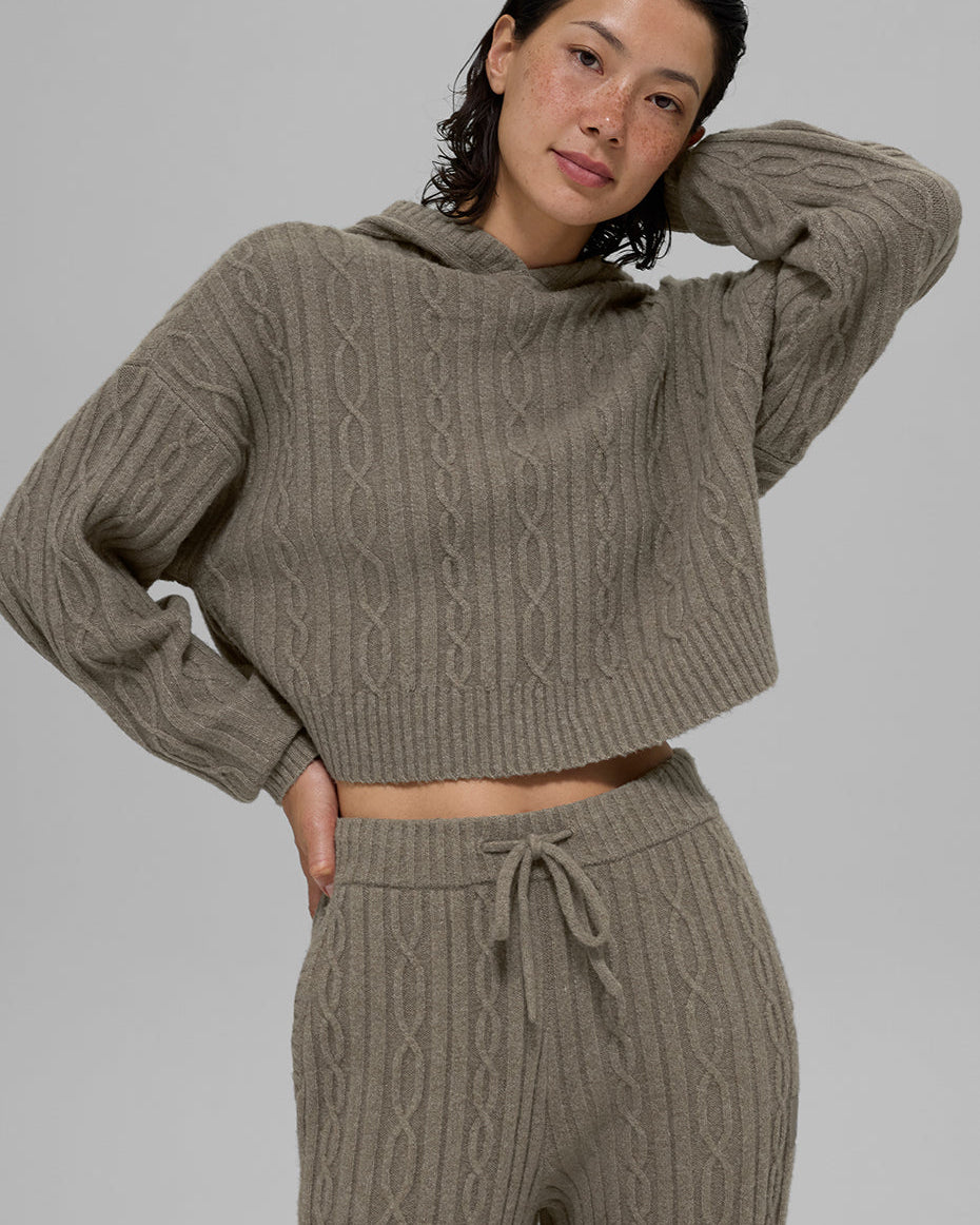 Cable Knit Winter Bliss Hoodie - Light Cocoa