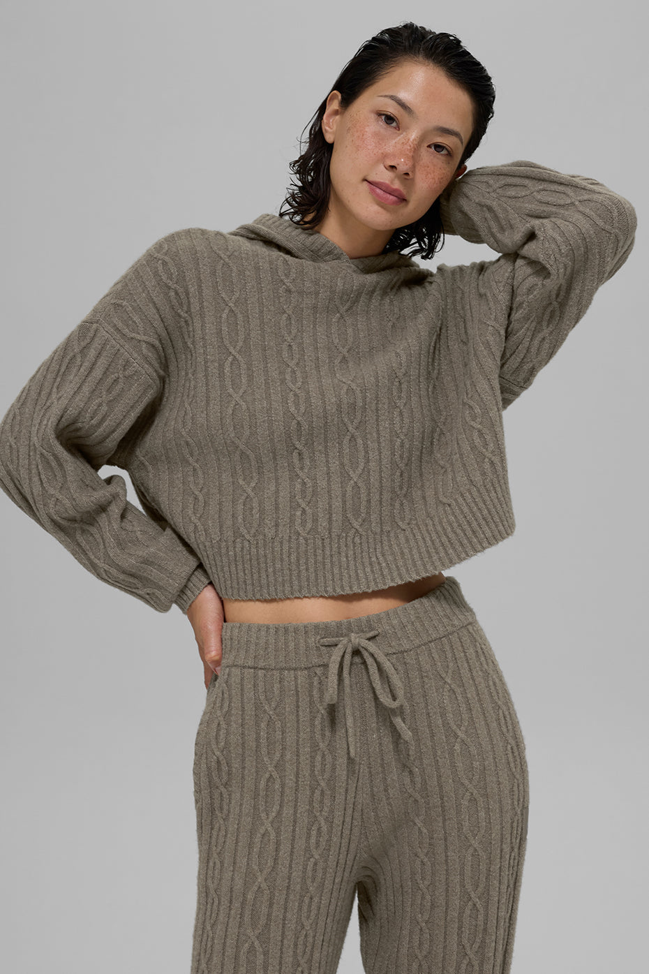 Cable Knit Winter Bliss Hoodie - Light Cocoa