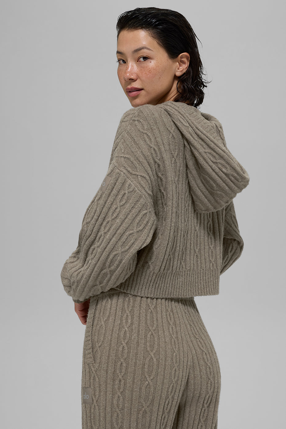 Cable Knit Winter Bliss Hoodie - Light Cocoa