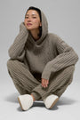 Cable Knit Winter Bliss Hoodie - Light Cocoa