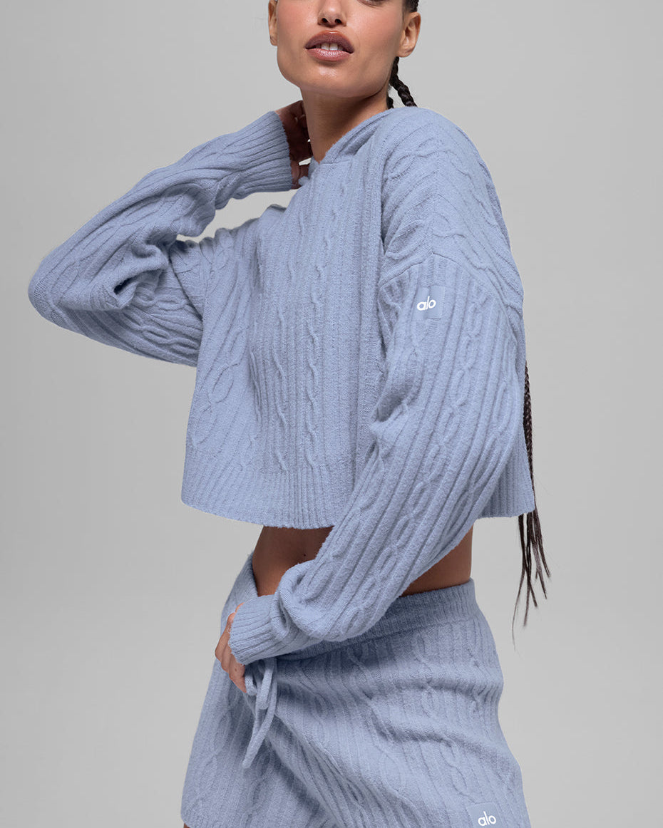 Cable Knit Winter Bliss Hoodie - Winter Frost