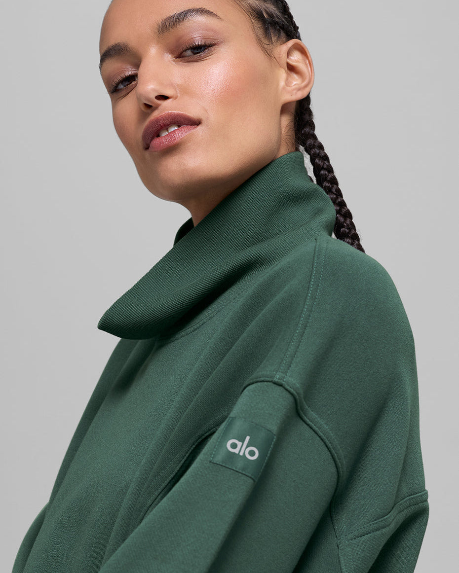 Hazy Mock Neck Pullover - Clover Green
