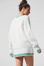Tennis Club Sweater Knit Cardigan - White/Spruce Green