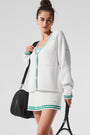Tennis Club Sweater Knit Cardigan - White/Spruce Green