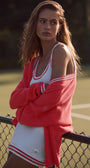 Tennis Club Sweater Knit Cardigan - Candy Red/White