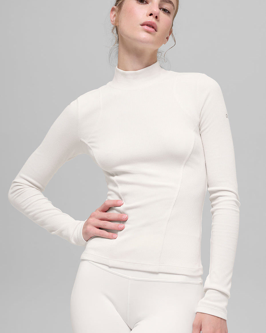 Ribbed Mesmerize Mock Neck Long Sleeve - Ivory