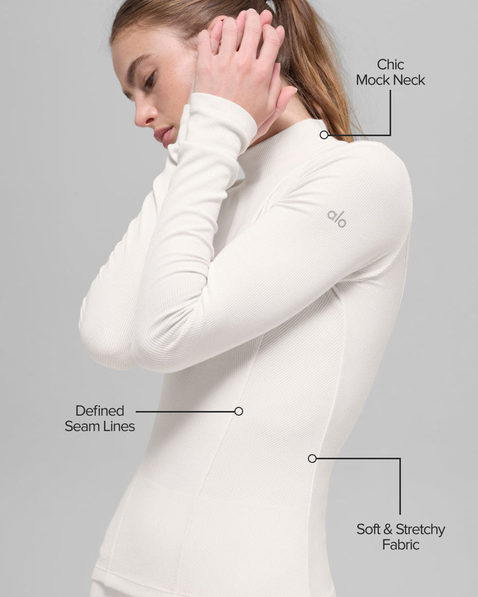 Ribbed Mesmerize Mock Neck Long Sleeve - Ivory