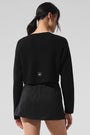 Cashmere Plush Waffle Cardigan - Black