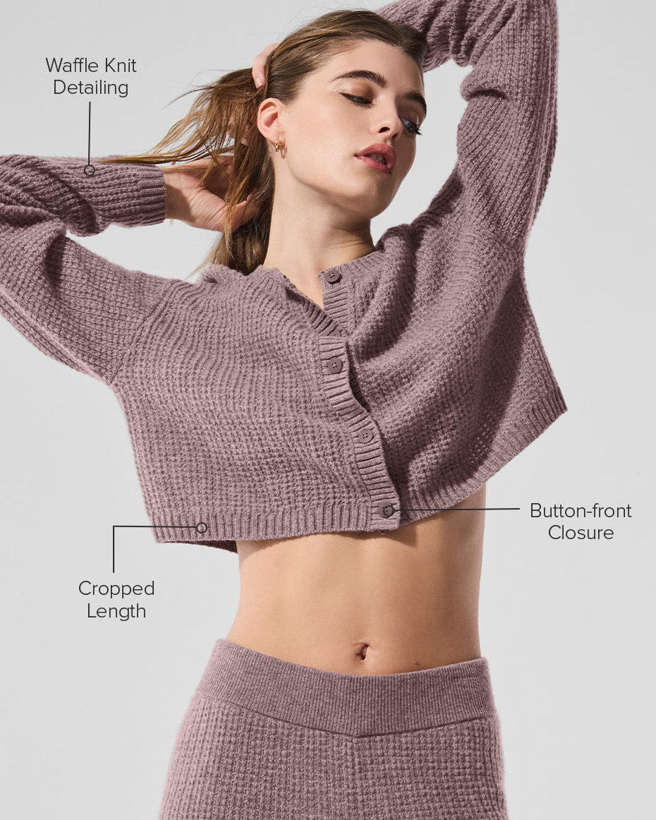 Cashmere Plush Waffle Cardigan - Mushroom Heather