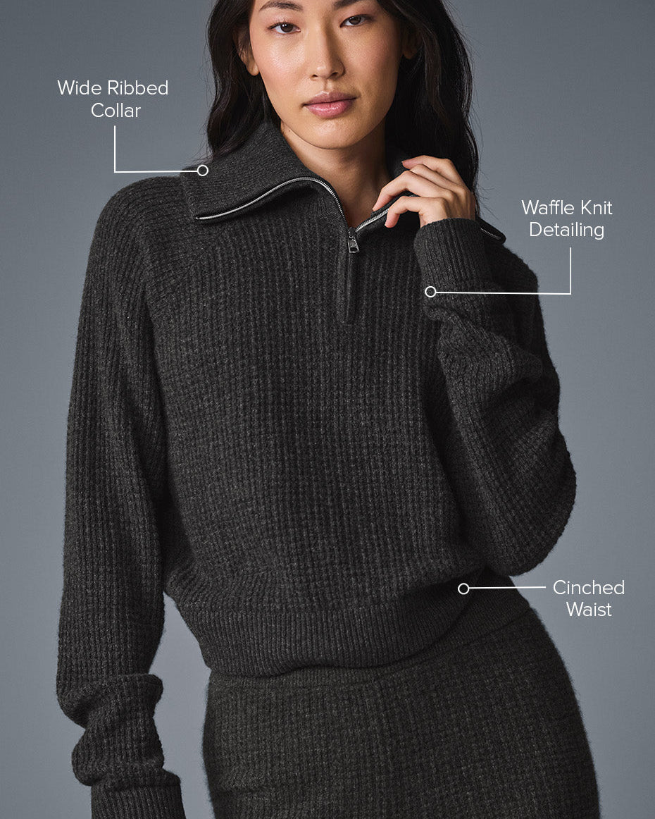 Cashmere Plush Waffle 1/4 Zip Pullover - Dark Heather Grey