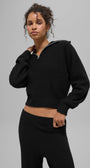 Cashmere Plush Waffle 1/4 Zip Pullover - Black