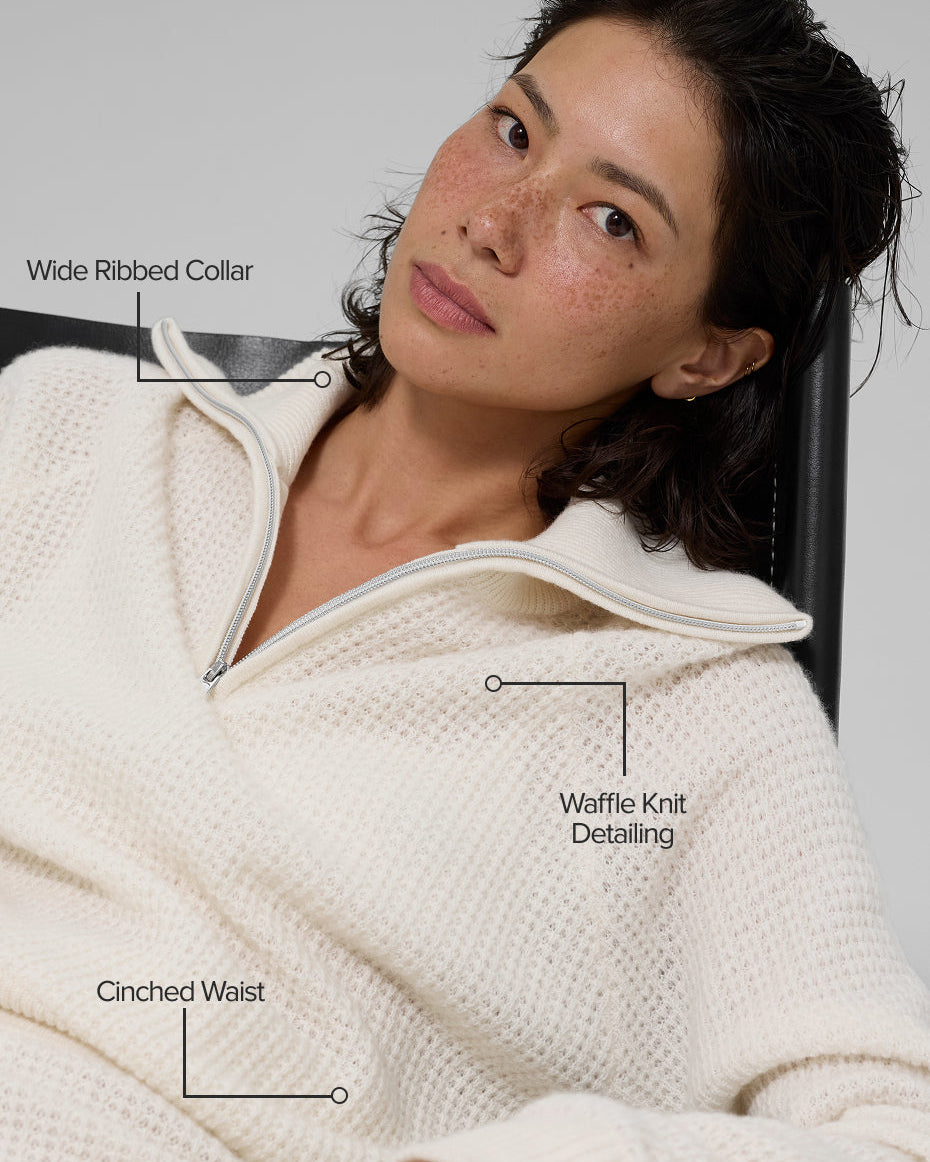 Cashmere Plush Waffle 1/4 Zip Pullover - Ivory